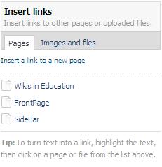 Creating Quick Hyperlinks to Files and Pages Click on the Images and Files tab. Place your cursor where you would like the file to appear on your wiki page.