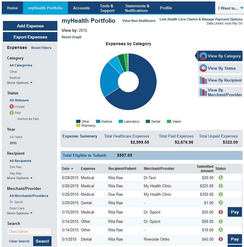 myhealth Portfolio SM Dashboard On the dashboard you can see an easy to read snapshot of your healthcare
