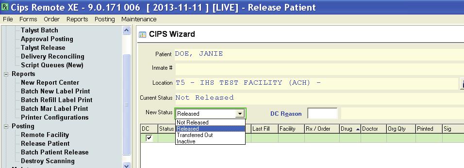 Figure 15 RELEASE PATIENT From the drop down list click on Released.