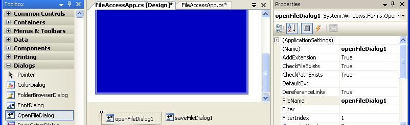 FileDialog Class (continued) Figure 12-13 Placing OpenFileDialog and SaveFileDialog controls FileDialog Class (continued)