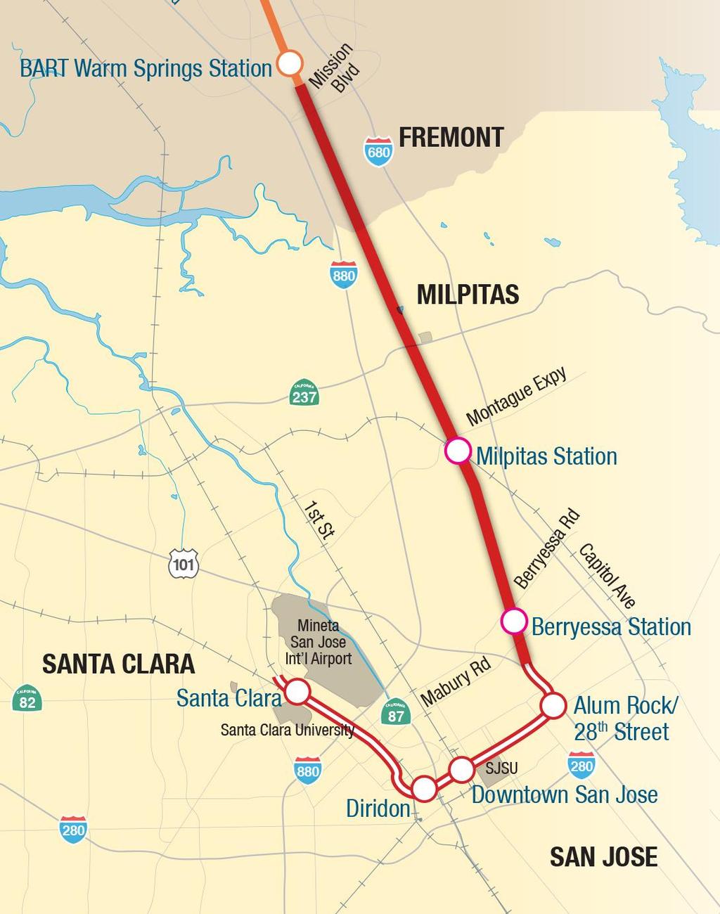 VTA s BART Silicon Valley Phase I Extension 10-mile extension under construction 2 stations: Milpitas & San Jose Berryessa Anticipated opening year ridership: 23,000 per average weekday $2.
