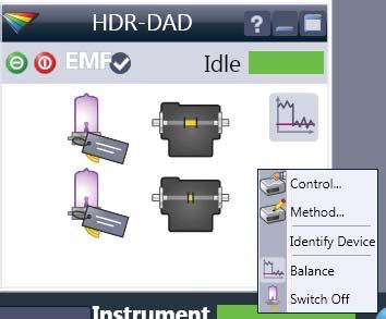 Using the HDR-DAD Solution 4 Status Display During a run with the HDR-DAD Click on the menu items in the context menu of the status dashboard offers the following HDR- DAD solution specific