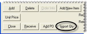 5. Retrieve the file that includes the data from the receiving: a. On the Receiving Document screen, click Import Qty. The Open screen appears. b. Navigate to the location where you saved the file.