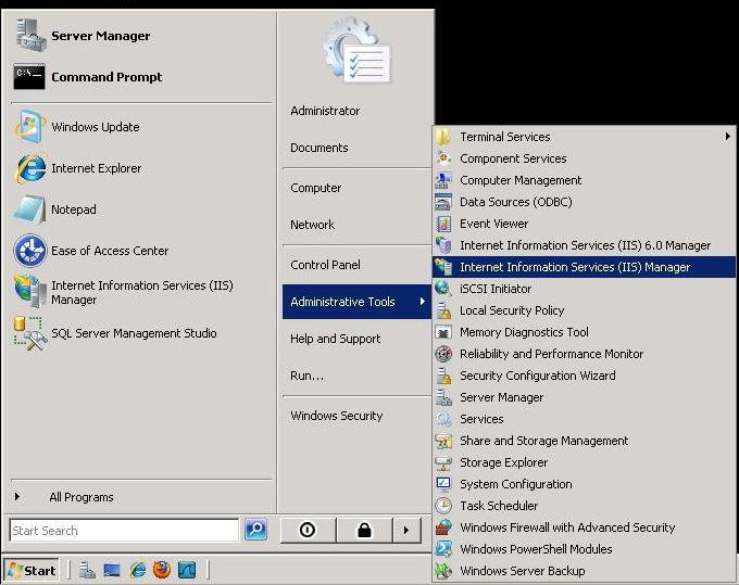 2 In the left menu, expand the server and select Application Pools.
