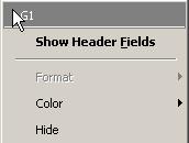 LeCroy Corporation Set Marker Packet Header G1 Cell Popup Menu The Packet Header G1 cell has a pop up menu with the Show Header Fields command (see Show Header Fields on page 94),