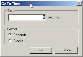 LeCroy Corporation Go to Time Go to Time To position a specific time at the top of the screen: 1. Select Go to Time from the Search menu. A pop up menu prompts you for the time in Seconds or Clocks.