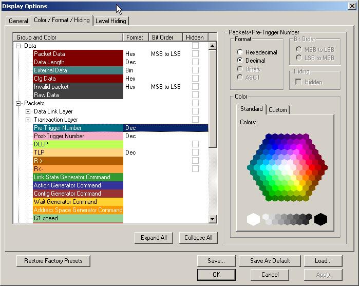 Specifying General Display Options LeCroy Corporation Changing Field Formats The Field Formats tab allows you to define the way various numeric fields are shown in the packet display.