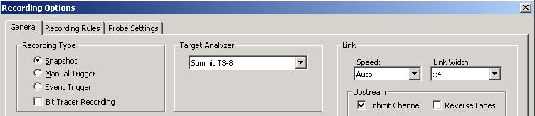 LeCroy Corporation Enabling BitTracer Recording In the Target Analyzer section of the General tab, select Summit T3 8. Figure 9.