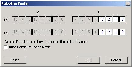 LeCroy Corporation Link Settings Swizzling Config... The Swizzling Config dialog allows you to reconfigure the order of the US (UpStream) and DS (DownStream) lanes.