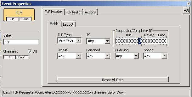 26: DLLP Packet Properties Dialog TLP Header Properties Dialog The TLP Header Properties dialog enables you to set the TLP Header Fields and