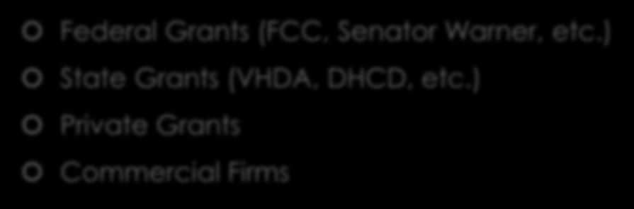 Potential Partners Federal Grants (FCC, Senator Warner, etc.
