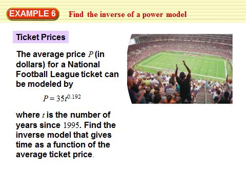 Example 6: Find the Inverse of a Power Model Note: In real world models, do not switch the