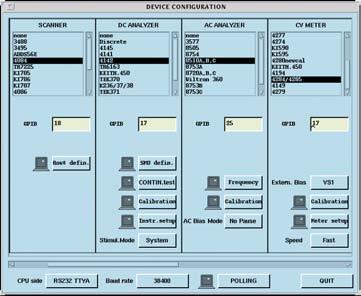 comprehensive menus to select and drive all of the required instruments for device data acquisition.