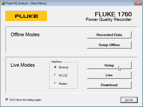 1760 Power Quality Recorder Using the Recorder Select menu "File>FLUKE 1760 Start