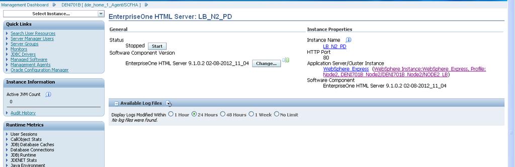 Enter a unique instance name, LB_N2_PD in this example Verify that the J2EE server name corresponds to the server created for NODE2 Enter 80 for the HTTP Port Click Continue Figure 47: Node 2 HTML