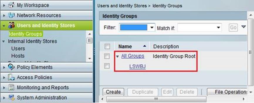 Configure user groups and users by creating and Identity group and by assigning it to the Identity group All Groups.