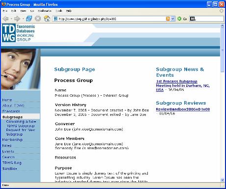 7.7. Review Announcement Displayed on TDWG Website The review announcement will appear on the homepage and in