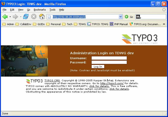 Figure 2 Main login dialog for Typo3 administration user interface. 4.