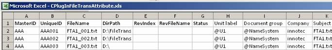 Import 2.2 Importing documents in bulk Columns of the worksheet "FTA1" Column Meaning Mandatory field "MasterID" "UniqueID" The MasterID can be identical for multiple versions of a document.