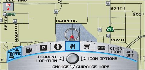 Showing Icons on the Map Selecting Show Icon on Map from the Map menu (see page 56) displays the following screen: The screen consists of the following items: Icon Bar (curved row of icon symbols)