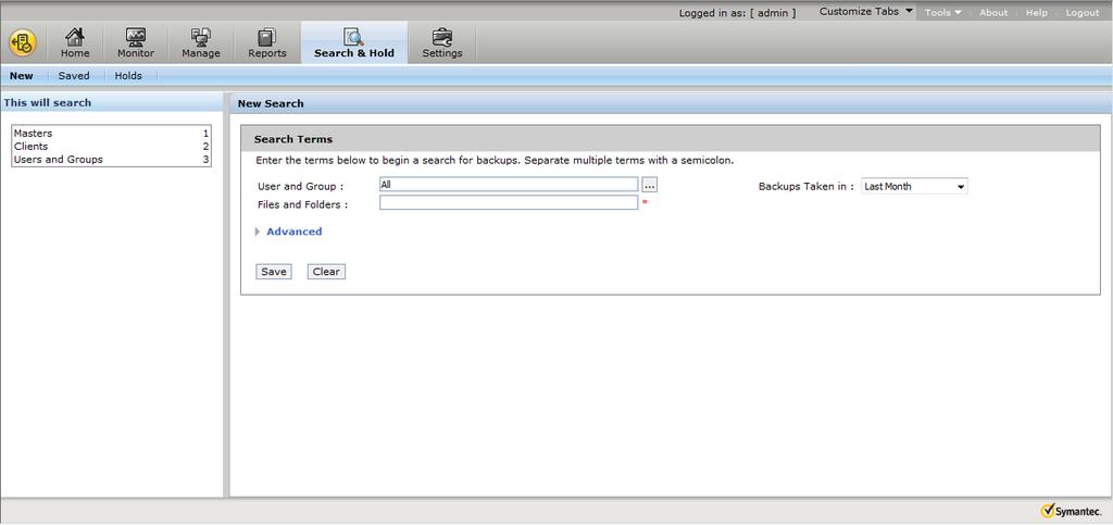 12 About NetBackup Search What you can do with NetBackup Search storage servers to find the files on which you applied the hold.