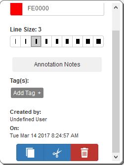 To adjust the line size, right-click on the line annotation. In the contextual annotation box, select the line size from the available line weights of 1 to 9.