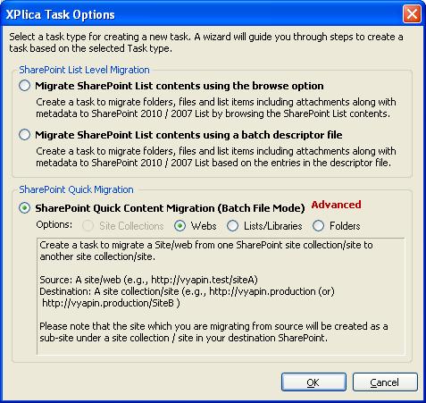 Chapter-6-Migrate SharePoint Objects Using XPlica Quick Content Migration (Batch File Mode) 6.6 How to migrate a site or sub-web using XPlica?