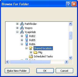 Chapter-7- XPlica Quick Migration Wizard Steps The Folder browser which enumerates the net work shares like as shown below: NOTE: The 'Temp storage location' should be a common share for the