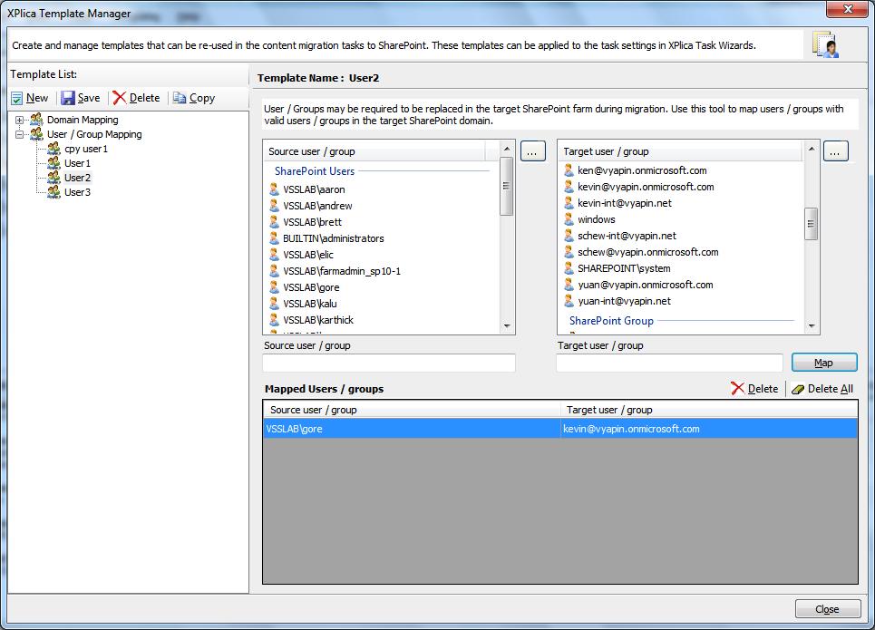 CHAPTER-2 XPlica Template Manager Select the appropriate source user / group from the source users / groups list and select the target user / group to replace from the list of available target users