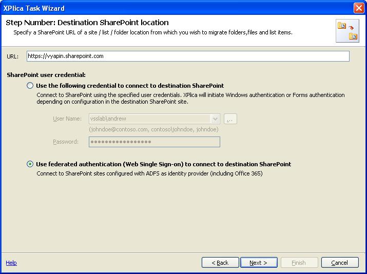 CHAPTER-4-Migrate SharePoint List contents using the browse option In scheduled migration process, XPlica allows the user to enter different user credentials to connect to SharePoint and to create a