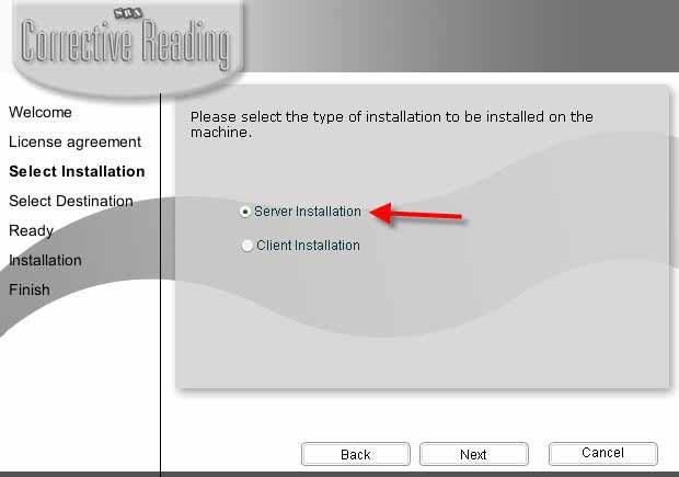 After accepting the End User License Agreement, select the Server Installation option button from the