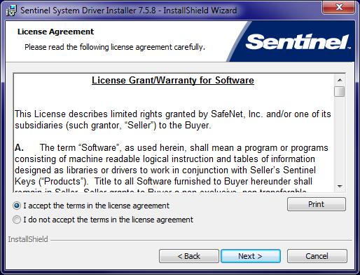 12 Depending on whether the Sentinel System Driver files are already present on your system, proceed