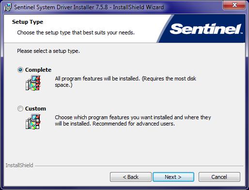 follow these steps: "Sentinel" "License" window Click the "I accept" radio button, then click "Next"