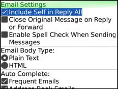 Email Settings 15 Include Self in Reply All - Enable this option to include yourself in the recipient list when sending a Reply to All.