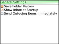 General Settings 17 Save Folder History - If enabled, device tracks and remembers your movement through the Email folders.