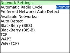 Network Settings 19 Set your preference for the Automatic Radio Cycle.