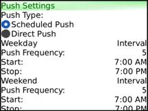 Push Settings 21 Scheduled Push Mode The device periodically checks the server to see if new messages have arrived and then requests a delivery.