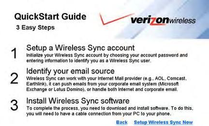 5. You will be presented with the 3 Easy Steps to setup Wireless Sync. 6.