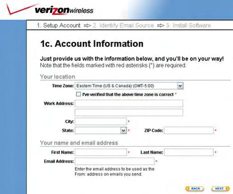 11. Complete all required fields on step 1c. Account Information and click Next.