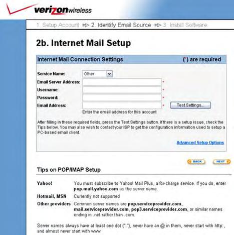 Internet email a) Select the Internet email option and click Next. b) Select your Service Name from pull-down menu provided. The Email Server Address field will automatically be provided.
