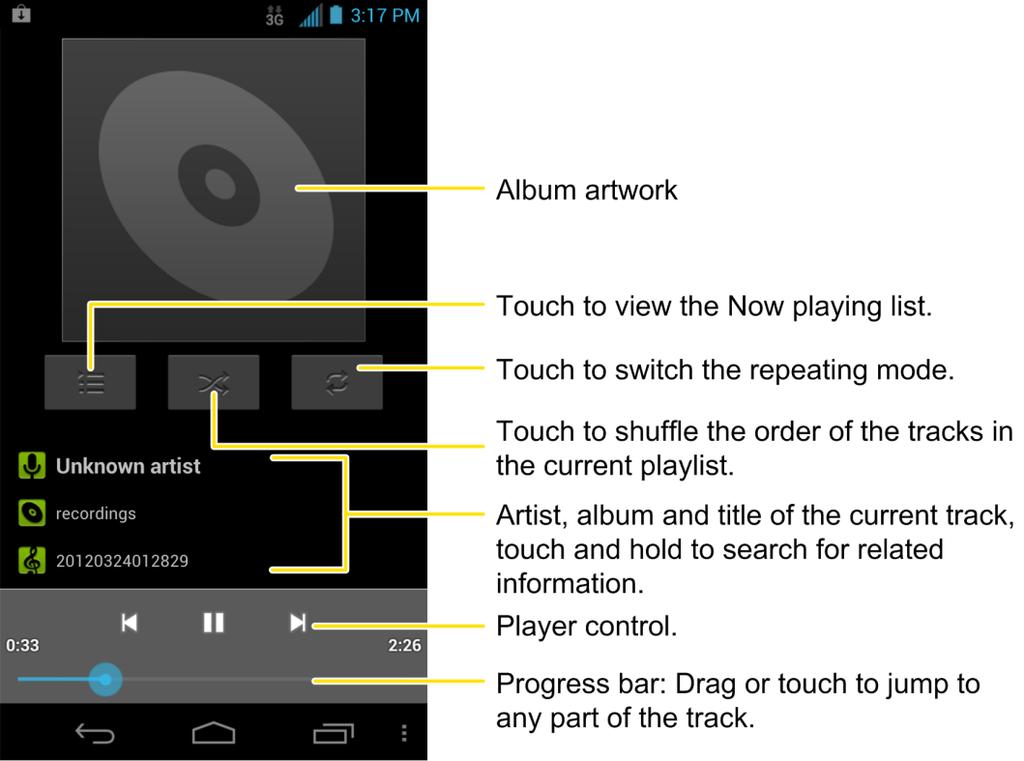 Create a Playlist Music playlists help you organize your music files. 1. Touch > > Music. If the music library is not displayed, touch > Library. 2. Select a music file in the music library.