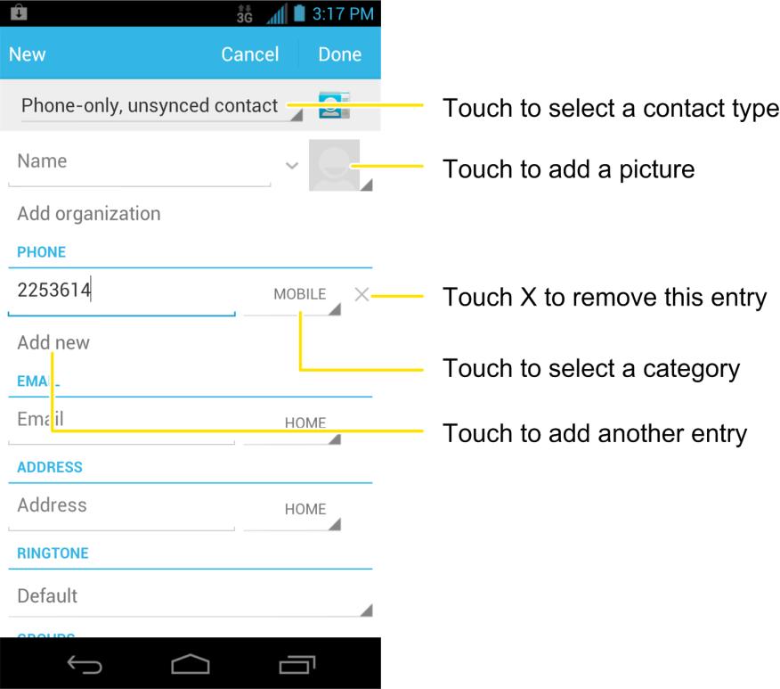 Touch Add another field to include additional information such as IM address, Notes, Nickname, Website, etc. Note: To add more phone numbers, email addresses, etc.