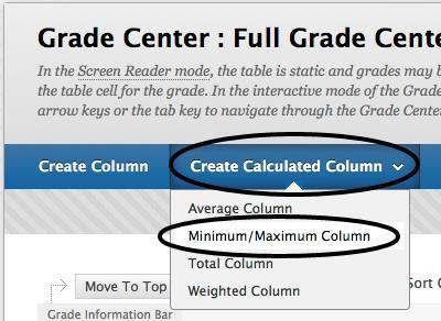 The Minimum/Maximum Column A Minimum/Maximum Column calculates either the minimum or maximum grade for a selected number of Columns.
