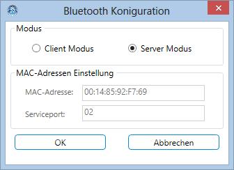 Configuration of the connection management: This dialog is used to set the Bluetooth-specific parameters.