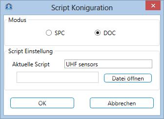 Configuration of the script management: In the script configuration menu you can switch between the modes DOC and SPC mode.