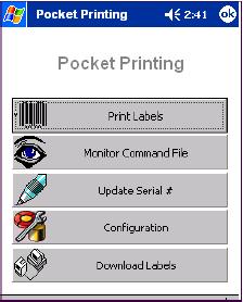 Chapter 1-4 Quick Start Guide Pocket Printing Main Menu Options When you start the Pocket Printing application on your Windows CE/Pocket PC device, the Main Menu will appear.