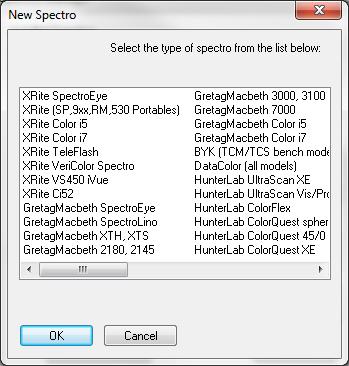 Figure 2 New Spectro 4. Select the instrument you wish to install by clicking once on the instrument name (or manufacturer) and clicking OK.