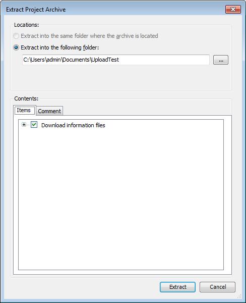 On this dialog screen select an appropriate place to upload the demo project and then click on the Extract button: When asked about saving the existing project, it is referring to the new project