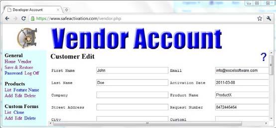 View Customer Record Click the List link in the Customer section of the Safe Activation vendor account. Now click the link to the new customer record created by the activation process.