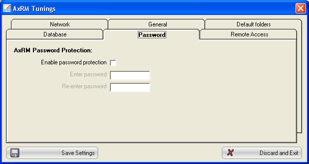 7.3.5 - Using a password to protect AxRM Click on the "Password" tab to access the password parameters: If necessary the control of AxRM can be